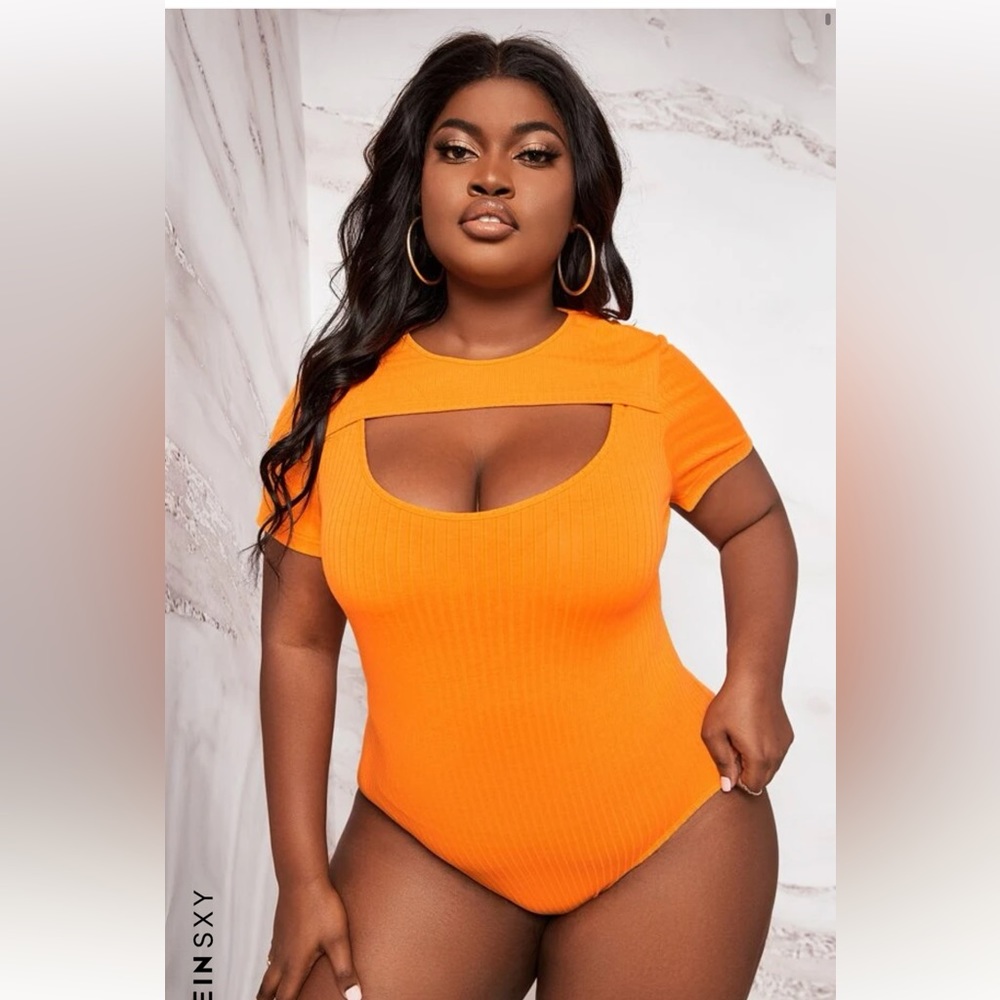 SHEIN Orange Ribbed Keyhole Bodysuit